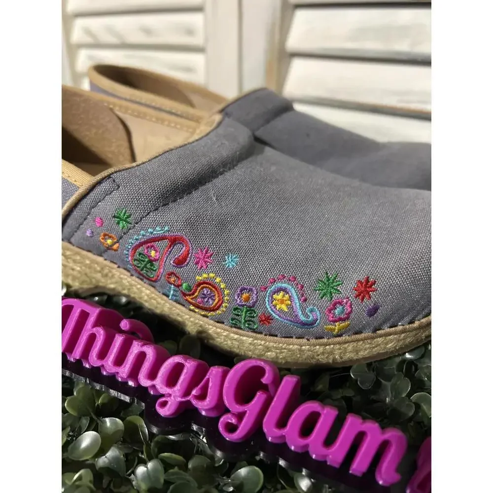 Dansko Vegan blue Slip-On Wedge Clogs Embroidered Floral 10 - Picture 4 of 8
